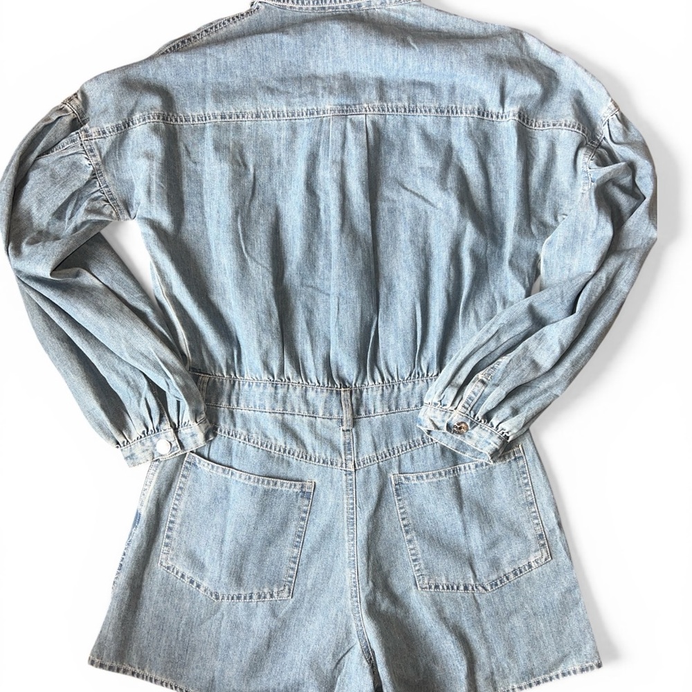 NWT Blu Ivy Lightweight Denim Romper Drop Puff Long Sleeve Medium Wash Size S - Picture 2 of 3